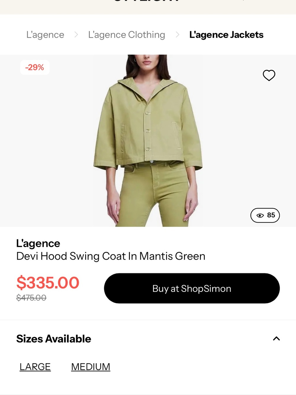 L'agence Devi Hood Swing Coat in Mantis Green